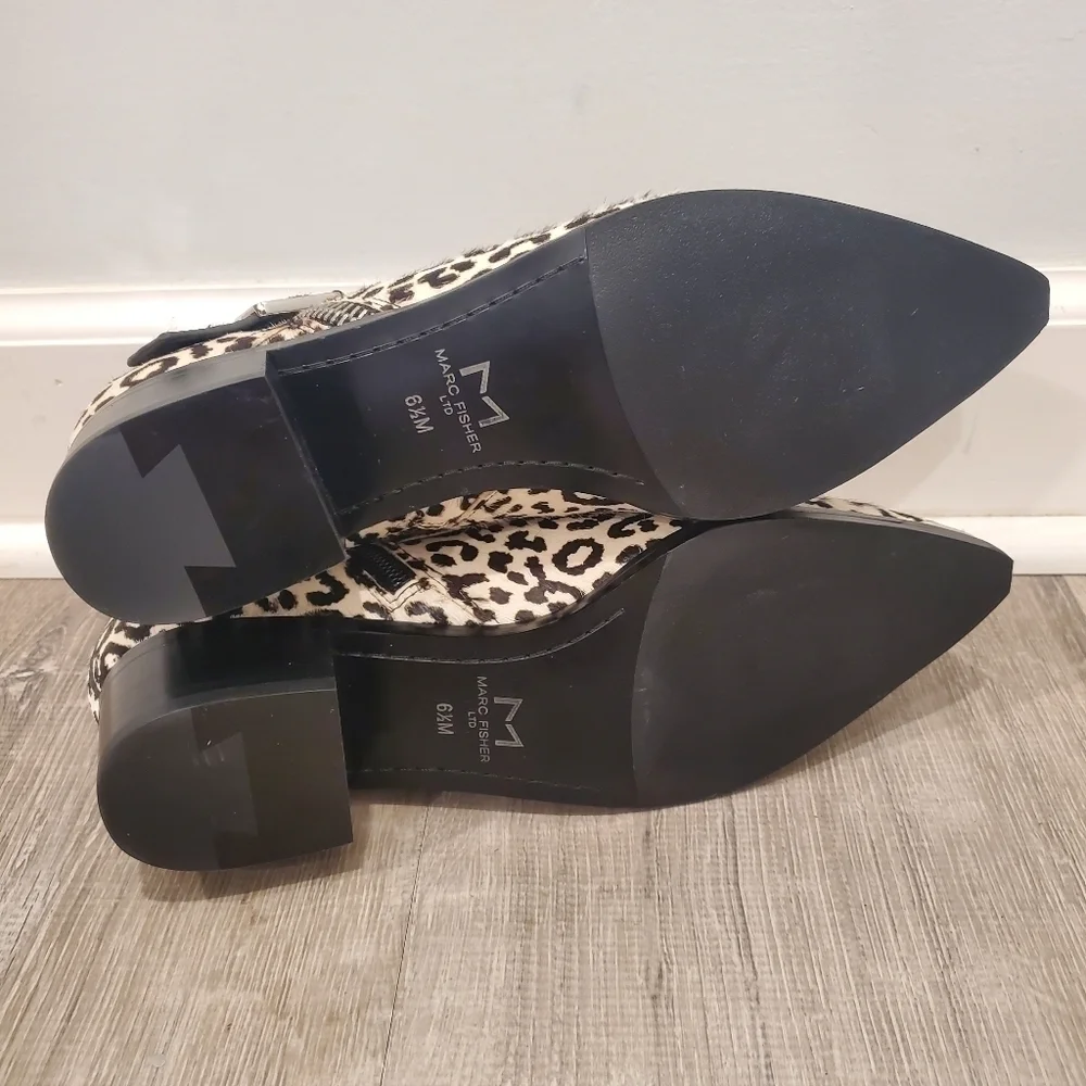 NEW Marc Fisher Elizabeth Sulcer Yanila Buckle Bootie Calf Hair Leopard …